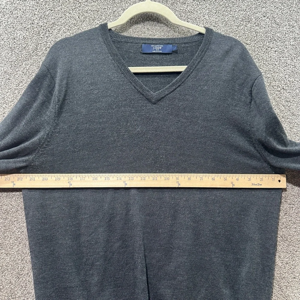 J Crew Pullover V Neck Sweater Men Large Gray 100% Merino Wool‎ Preppy Classic